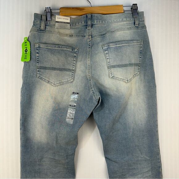 Sun + Stone NWT Men’s 32 X 30 Stretch Straight Leg Denim Jeans Stone Wash Street - Picture 8 of 9